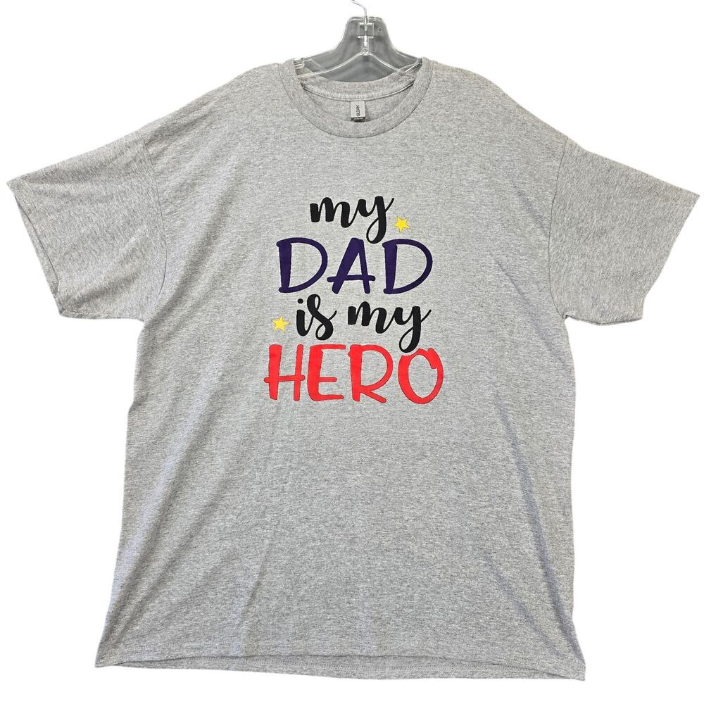 Men Shirt Gray My Dad My Hero Graphic Tee Classic Short Sleeve Crew Neck Size XL